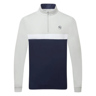 Puma Pure Colour Block 1/4 Zip Golf Sweater Ash Grey/Deep Navy 625888-01